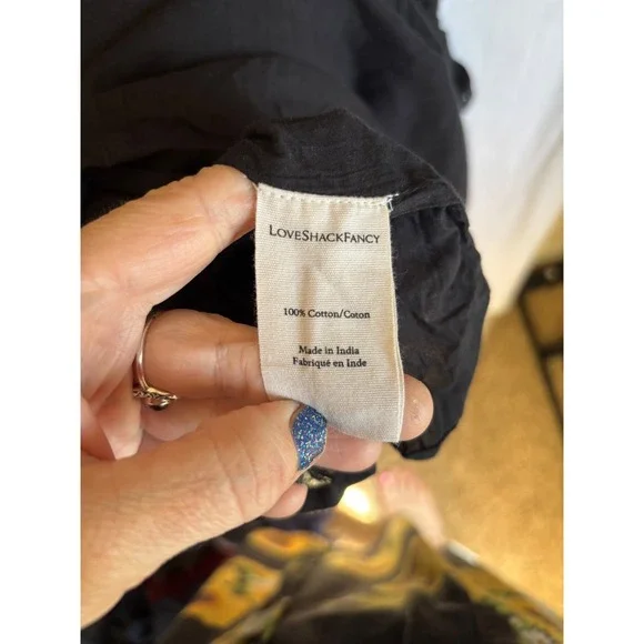 LoveShackFancy Edie Black Cotton Poplin Lace Button Front Midi Dress Tiered Sz M - Picture 7 of 7